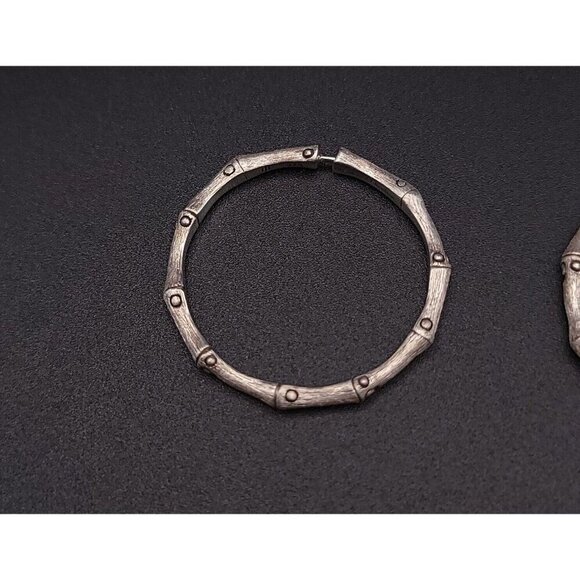 John Hardy Sterling Silver Satin Bamboo Hoop Earrings 1.25" - Picture 5 of 10